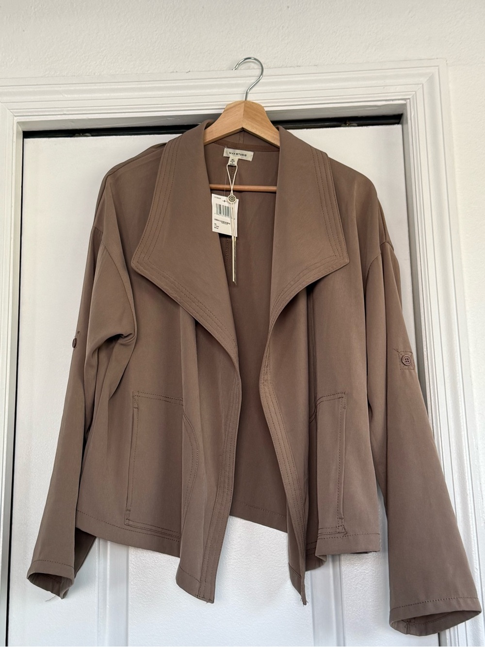 Max Studio Taupe Open-Front Draped Blazer Jacket